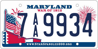 MD license plate 7AA9934