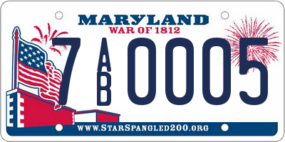 MD license plate 7AB0005