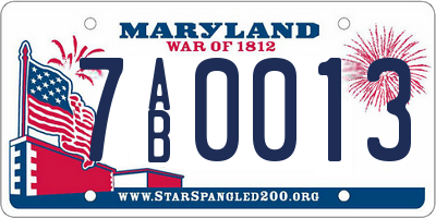 MD license plate 7AB0013