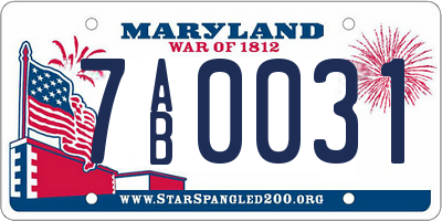 MD license plate 7AB0031