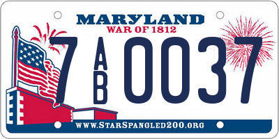 MD license plate 7AB0037