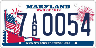 MD license plate 7AB0054