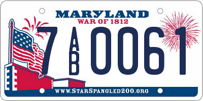 MD license plate 7AB0061