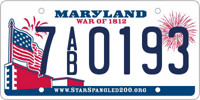 MD license plate 7AB0193