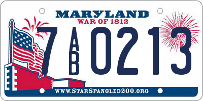 MD license plate 7AB0213