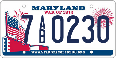 MD license plate 7AB0230