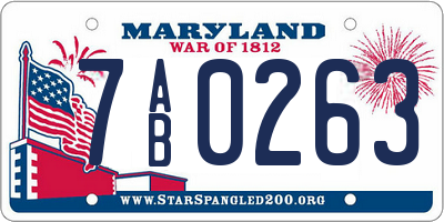 MD license plate 7AB0263