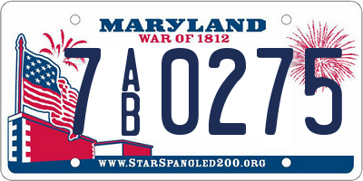MD license plate 7AB0275