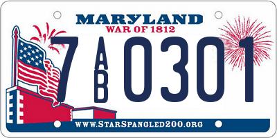 MD license plate 7AB0301