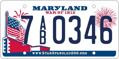 MD license plate 7AB0346