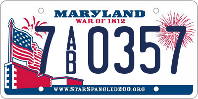MD license plate 7AB0357