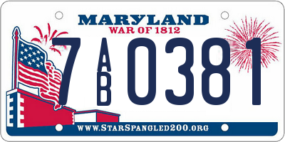 MD license plate 7AB0381