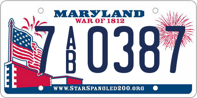 MD license plate 7AB0387