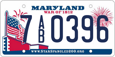 MD license plate 7AB0396