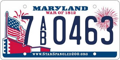 MD license plate 7AB0463