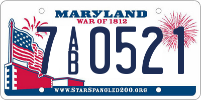 MD license plate 7AB0521