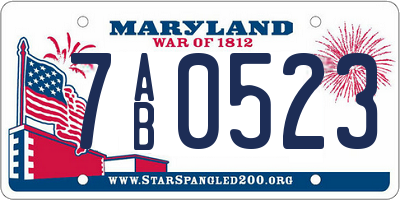MD license plate 7AB0523