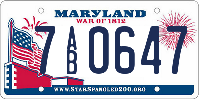 MD license plate 7AB0647