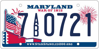 MD license plate 7AB0721