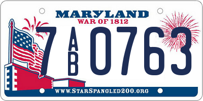 MD license plate 7AB0763