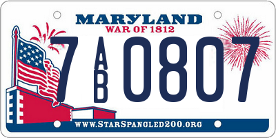 MD license plate 7AB0807