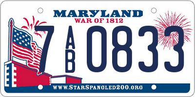 MD license plate 7AB0833