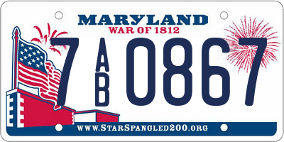 MD license plate 7AB0867