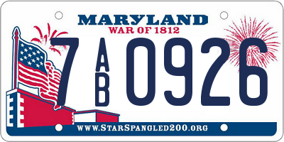 MD license plate 7AB0926
