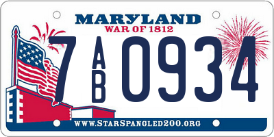 MD license plate 7AB0934