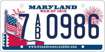 MD license plate 7AB0986