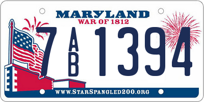 MD license plate 7AB1394