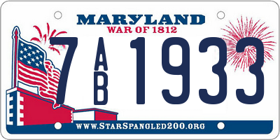 MD license plate 7AB1933