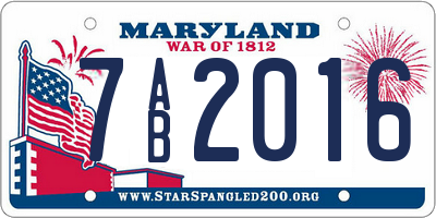 MD license plate 7AB2016
