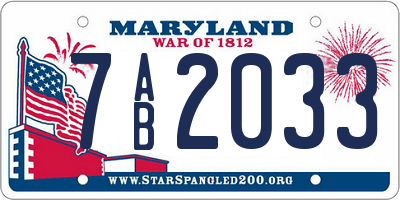 MD license plate 7AB2033