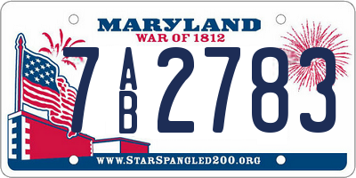 MD license plate 7AB2783