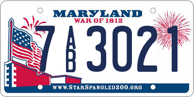 MD license plate 7AB3021