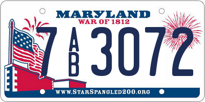 MD license plate 7AB3072