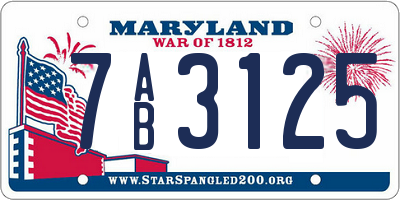 MD license plate 7AB3125
