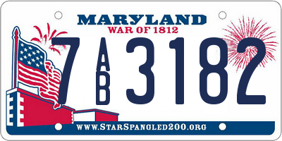 MD license plate 7AB3182