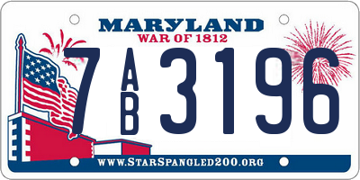 MD license plate 7AB3196