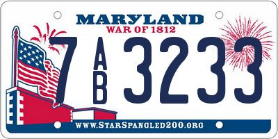 MD license plate 7AB3233