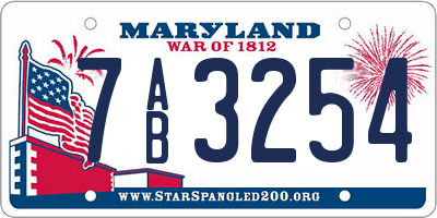 MD license plate 7AB3254