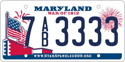 MD license plate 7AB3333