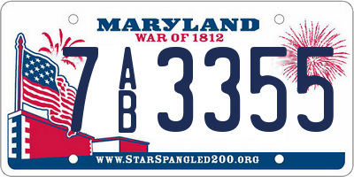 MD license plate 7AB3355