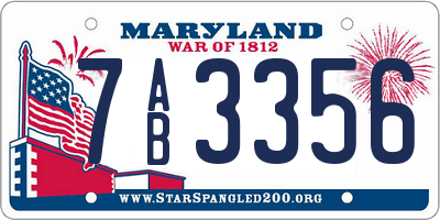MD license plate 7AB3356