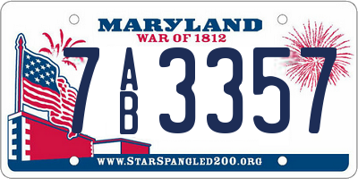 MD license plate 7AB3357