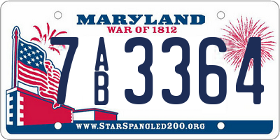 MD license plate 7AB3364