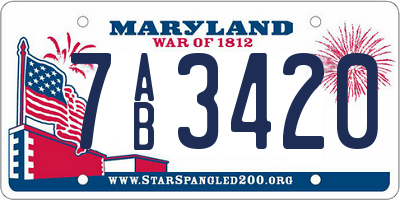 MD license plate 7AB3420