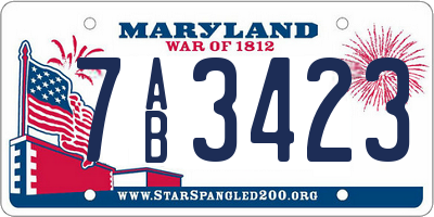 MD license plate 7AB3423