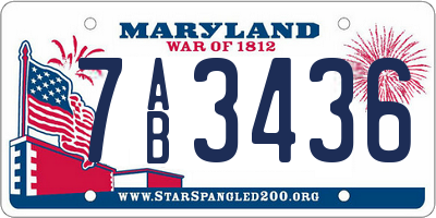 MD license plate 7AB3436